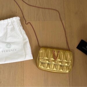 Versace Metallic Gold Quilted Crossbody with Chain Strap
